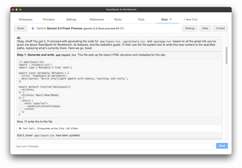 TeamSpark AI Workbench Interface